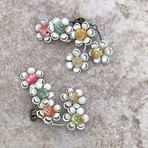 Vintage Rainbow Silver Tone Clip On Earrings